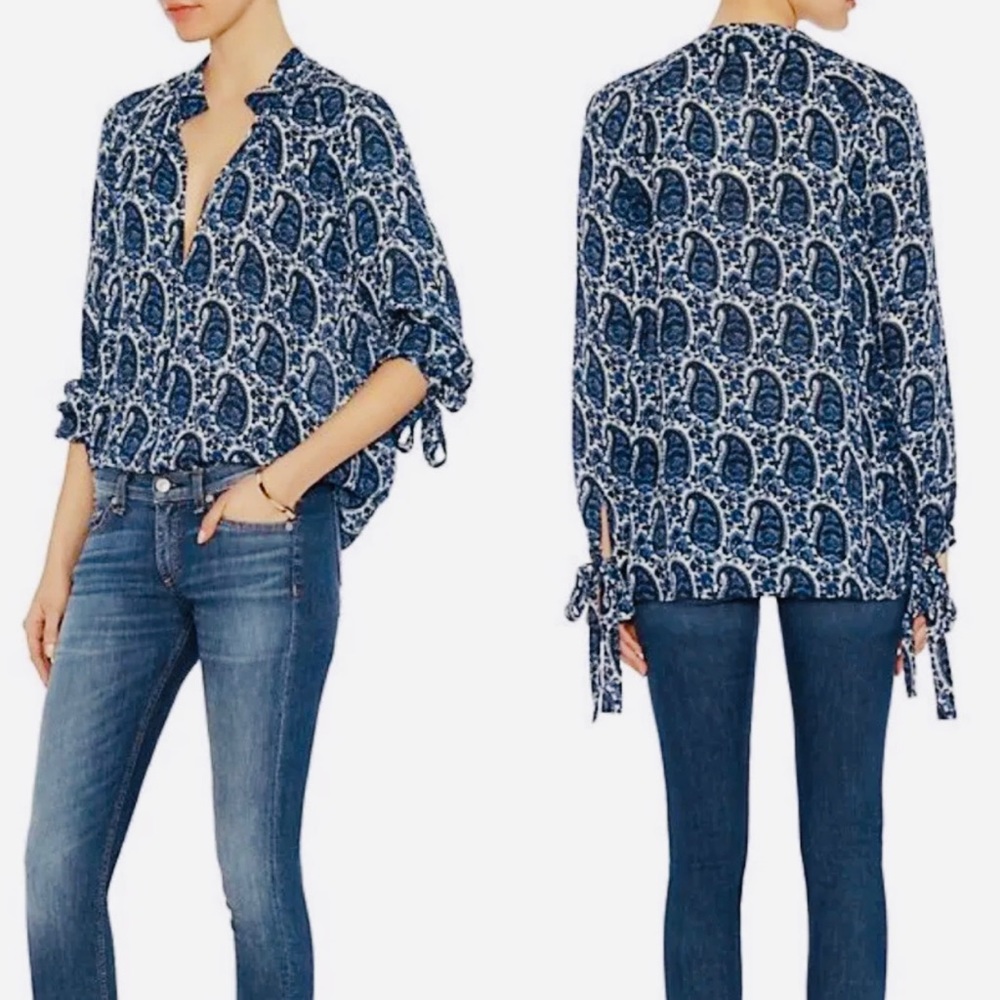 Derek Lam Crosby Intermix Paisley Silk V-Neck Blouse